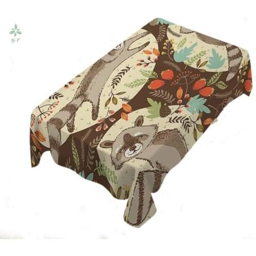 Raccoon Safari Wildlife Colorful Wildflowers Red Berries Animal Forest Leaves Tablecloth Picnic Bbq Table Cover For Dining