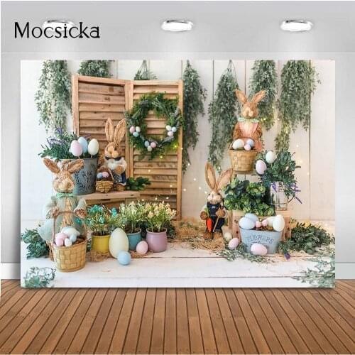 Rabbit Spring Easter Egg Newborn Kids Portrait Backdrop for Photography 1st birthday Cake Smash Photo Background Studio Props