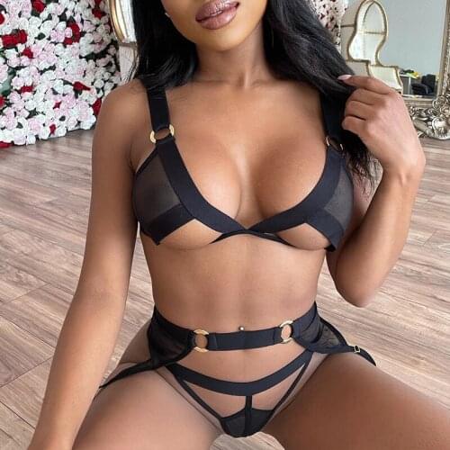 FVIAD 3 Piece Sexy Lingerie Baby Roll Lace Exotic Women Transparent Erotic Clothing Underwear Bra Panty Garter Sex Costume Suit