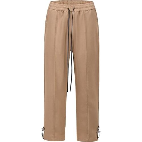 High Street Solid Drawstring Feet Suit Pants Mens Straight Oversize Elastic Waist Wide Leg Casual Trousers