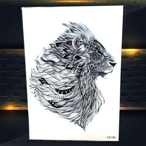 Customized Waterproof Fake Arm Tattoo Siberia Tribal Lion Head Feather Tatoo For Men Women Henna Black Temporary Tattoo Stickers