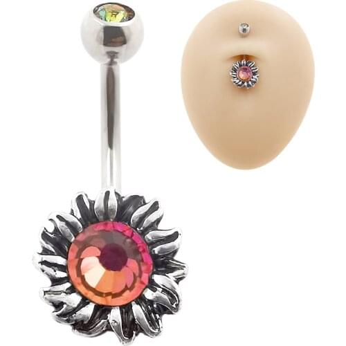 JHJT 14G 1PCS Navel Belly Button Ring Flower Barbell Bar 316L Surgical Steel Belly Piercing Body Jewely