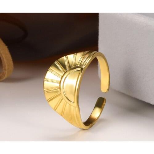Vintage Sun & Moon Rings For Women Celestial Jewelry Stainless Steel Adjustable Crescent Sunburst Promise Ring Bague Femme Bff