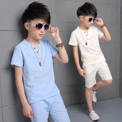 Summer Clothing Sets 2021 Boys Cotton T-Shirts Pants Set 2 Pcs Casual Boys Clothes Suits Teenager Children Clothing 4-16T