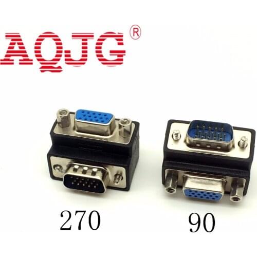 D-Sub 15pin VGA Male to Female Convertor Monitor DB15 VGA RGB HDB Extender 90 degree Connector 270 Degree AQJG