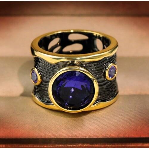 Round Zirconia Purple Ring Black Golden Vintage Jewelry Women Bands Fashion Gift Bague