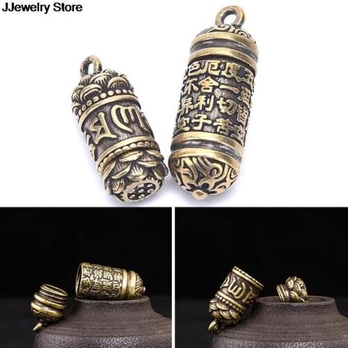 Brass Buddha GuanYin Sutra Cylinder Pendant Keychain Hanging Necklace Jewelry Pill Box Medicine Case Container Bottle Keychains