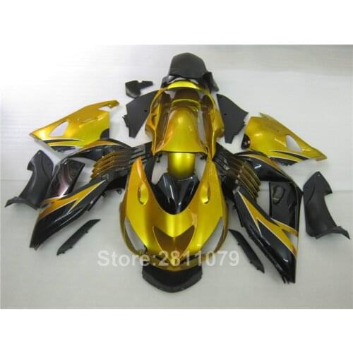 Injection molded plastic fairing kit for Kawasaki Ninja ZX14R 06 07 08 09 10 11 gold black fairings set ZX14R 2006-2011 HB04