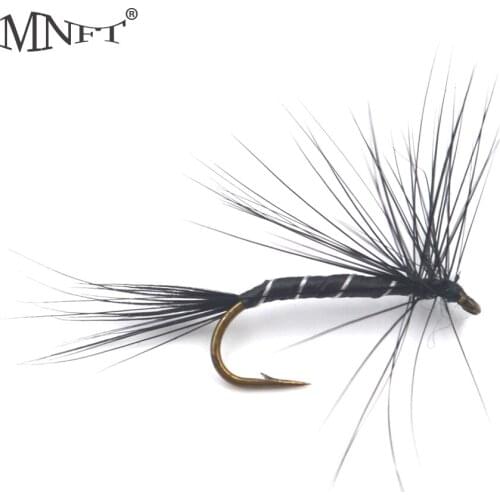 MNFT 10Pcs Black Feathers Mosquito White Fly Zebra Body Fly Fishing Flies Fishing Lures Hook 10