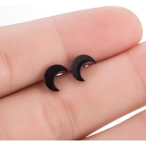 Hfarich Fashion Initial Moon Earrings Black Stainless Steel Punk Jewelry For Woman Girls Gifts Small Earring Jewellery