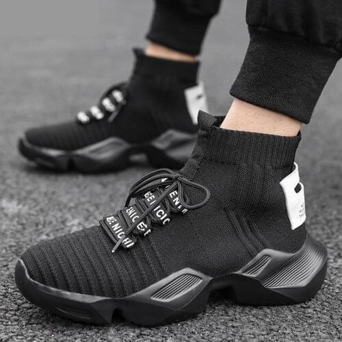 Men Shoes Young High Top Sneakers Fad New Vogue Black White Sock Footwear High Quality City Leisure High Tops Socks Shoes