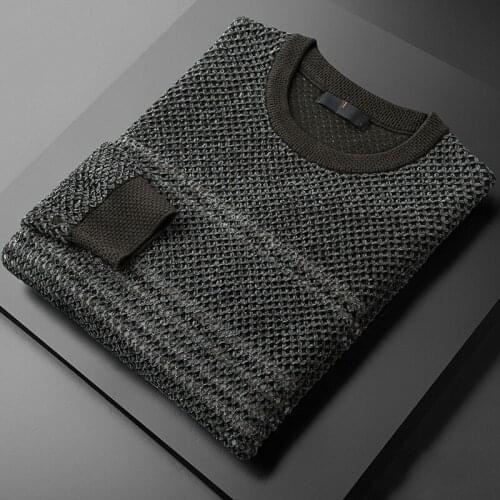 Iwhanker Autumn Winter Male Sweaters Luxury Round Collar Keep Warm Stripe Casual Mens Sweaters Fashion Slim Fit Man Sweaters 3XL