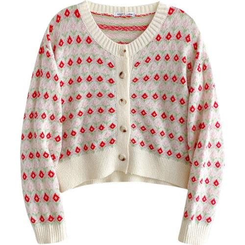 Autumn new fashion temperament sweet warm floral long-sleeved cardigan knitted sweater