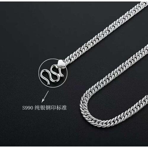 New fashion pure silver chain 999 silver hip hop 999 silver authentic personality necklace for man domineering mans necklace