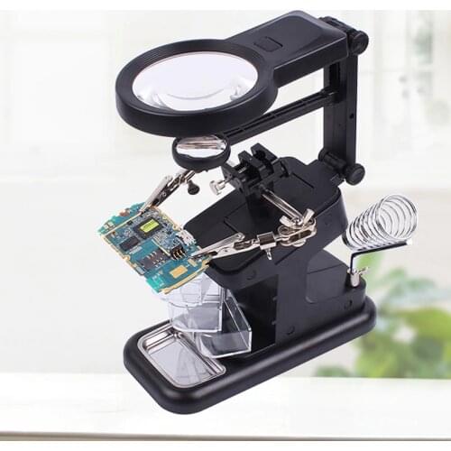Soldering Iron Stand Welding Tool With Illuminated Glasses LED Alligator Clip Holder Clamp Helping Hand Repair Magnifying Glass