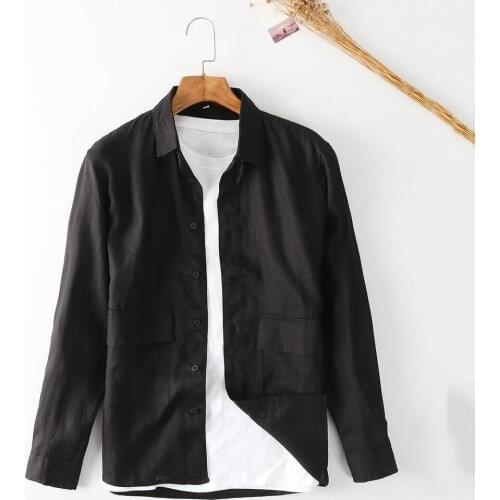 Casual Summer Men Linen Shirt Long Sleeve Mens Button Up Shirt Male Oversized Office Loose Black Light Cute Shirt Top Boys XXL