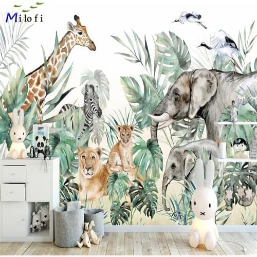 Milofi professional 3D large wallpaper mural hand-painted Nordic forest small animal illustration children background wall