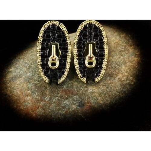 CHARLINLIOL 925 Silver Gothic Statement Earrings Elegant Two Tone Unique Zipper Stud Earrings for Women Anniversary Jewelry