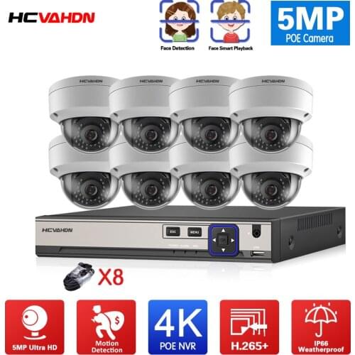 HCVAHDN AI Face-Recording detection H.265 8CH 5MP POE NVR Kit CCTV Security System Outdoor Waterproof Video Surveillance ONVIF