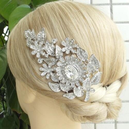 Bridal Hair accessories, Rhinestone Wedding Hair Comb, Crystal Flower Bridal Hair Comb, Vintage Wedding Hair Jewelry - AA7158D1