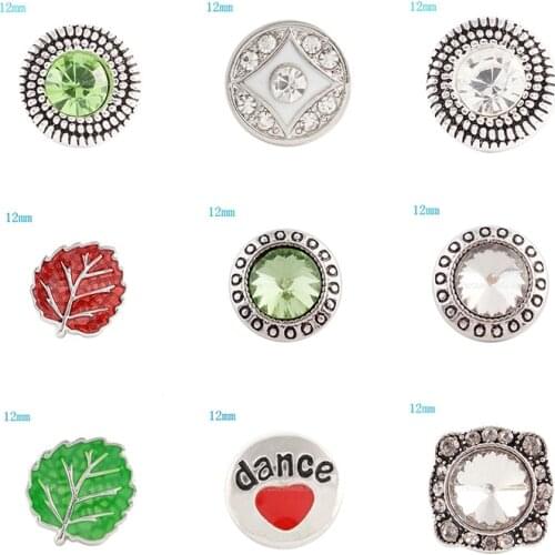 DANCE Leaves 12mm Rhinestone Charms Metal snap button DIY jewelry KS2015