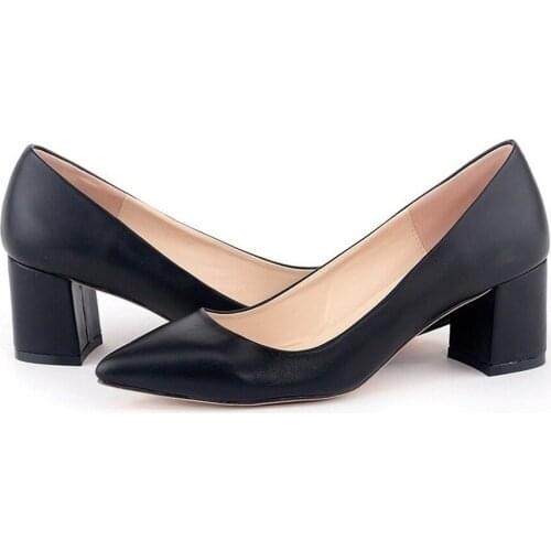 New Leather High Heels Shoes Fashion Ladies Pumps Pointed Apricot Classic Casual Girls Office Dress US Size ladies dress shoes