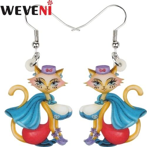 WEVENI Acrylic Sweet Cloak Cat Kitten Earrings Long Drop Dangle Fashion Charm Gifts Unique Party Jewelry For Women Girls Teens