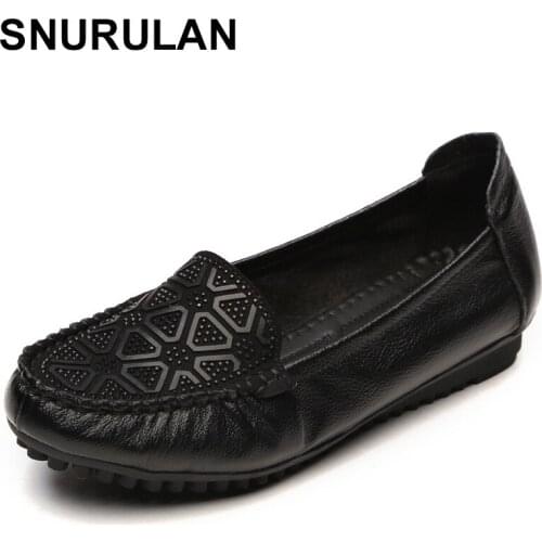 SNURULANWomen moccasins genuine split leather stitching flat heels round toe soft sole solid ethnic platform ladies shoesZapatos