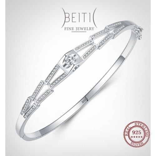 Beitil Sparkling Clear Zircon Personality Geometric Design 100% 925 Sterling Silver Bracelets For Women Girls Party Jewelry