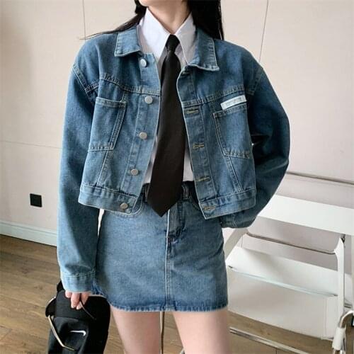 GUUZYUVIZ Autumn Winter Cowboy Lady Suit Sexy Mini Skirt Casual Denim Jacket Women Casual 2 Piece Set
