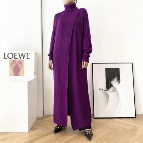 Chic Long Knitting Women Sweater Loose Turtleneck Long Sleeve Female Pullovers New Fashion Tide Autumn Winter 2021 Purple Black