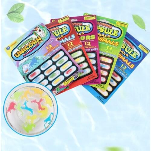 12pcs Magic Grow Water Absorption Larger Pill Capsule Various Inflatable Expansion Colorful Puzzle Creative Kids Cognition Toys