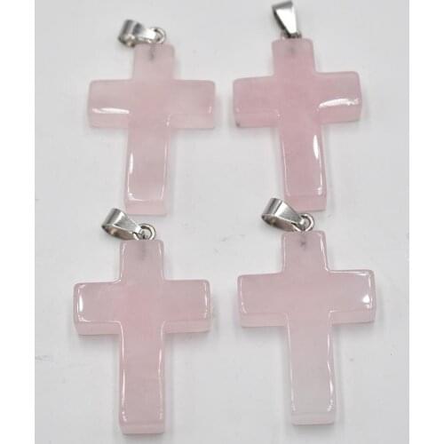 2021 Natural pink stone large cross charms pendants for Necklaces jewelry making wholesale 8pcs/lot free shipping