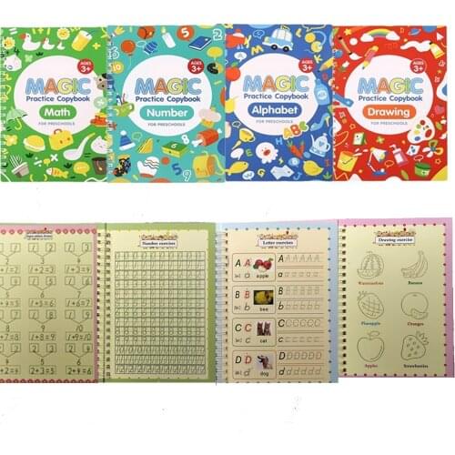 4 Books / Sets Children Book Copybook 3d Calligraphy Reusable Writing Practice Learn English Writing Magic Stationery