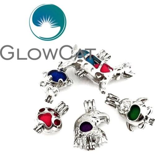 5x Animal Eagle Puppy Paw Penguin Monkey Pearl Cage Essential Oil Diffuser Beads Cage Locket Pendant 22132