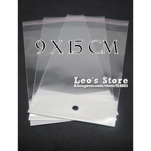 9x15cm Self Adhesive OPP Bag With Hanging Hole, Clear Header Plastic Bag,Supermarket Bag,wholesale free shipping