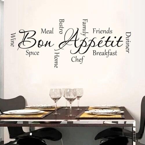 Bon Appetit Kitchen Words Wall Sticker Quote Vinyl Home Decor Kitchen Restaurant Cafe Wall Decal Removable Decoration Mural 4007