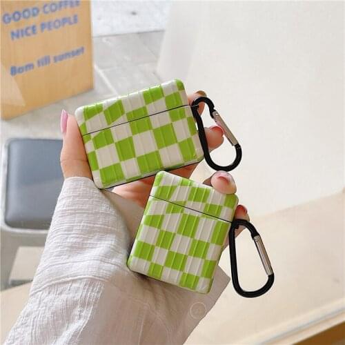 Ins Fashion Checkerboard Lattice Bluetooth Wireless Earphone Case for Apple AirPods 1 2 Pro Accessories with Hook