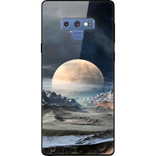 For Samsung Galaxy Note 9 Phone Case Tempered Glass Case Back Cover With Black Silicone Bumper Series 2