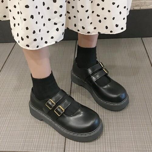 Spring Autumn Women Mary Janes Shoes Buckle Lolita Shoes Black Platform on Flat Retro Casual Shoes Girls zapatos mujer 7776N