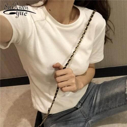 Short Sleeve T Shirt Solid O-neck Cotton T-shirt Casual Slim All-match Shirt Women Basic New Brushed Korean Clothes 10376