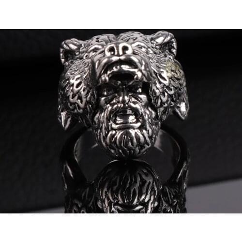 Classic Men Ring Bear Head Animal Ring Alloy Vintage Punk Eock Rings For Men Fashion Jewelry Accessories