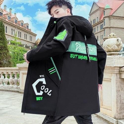 Long Jacket Men 2021 Autumn Print Fashion Harajuku Windbreaker Casual Overcoat Male Outwear Youth Hip Hop Streetwear Coats