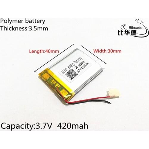Free Shipping 3.7V 420mAh 353040 Lithium Polymer LiPo Rechargeable Battery For Mp3 Mp4 Mp5 DIY