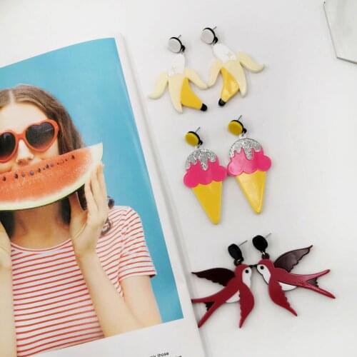 Fashion Funny Colorful Banana Ice Cream Acrylic Dangle Earrings Red Swallow Long Tassel Drop Earrings for Women Girls Jewelry