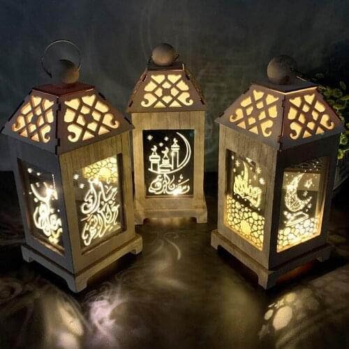 Muslim Ramadan Eid festival wind lamp wooden lantern festival lamp decoration LED battery type Yamaxun hot sale