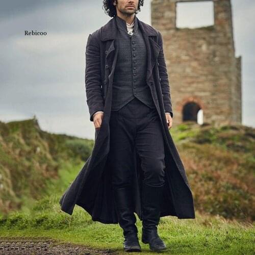 Men British Style Retro Casual Coat Medieval Knight Detective Party Cosplay Costume Vintage Warm Windbreaker Jackets Outerwear