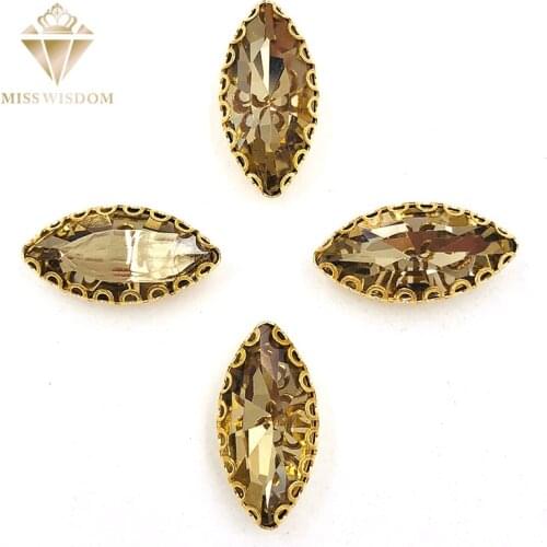 NEW 7X15mm Light coffee Horse eye sew on rhinestones gold base with hole lacy claws glass crystal rhinestones Diy accessories