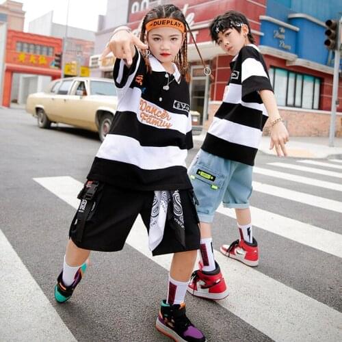 New Kids Jazz Dance Costumes For Boys Short Sleeved Loose Shorts Girls Hip Hop Dance Clothes Child Street Dance Outfits SL4850