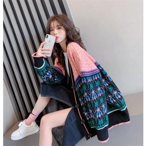 Floral Jacquard Single Breasted Knit Women Cardigans 2021 Winter Thick Warm Sweater Coat Vintage Korean Fashion Casual Outwears